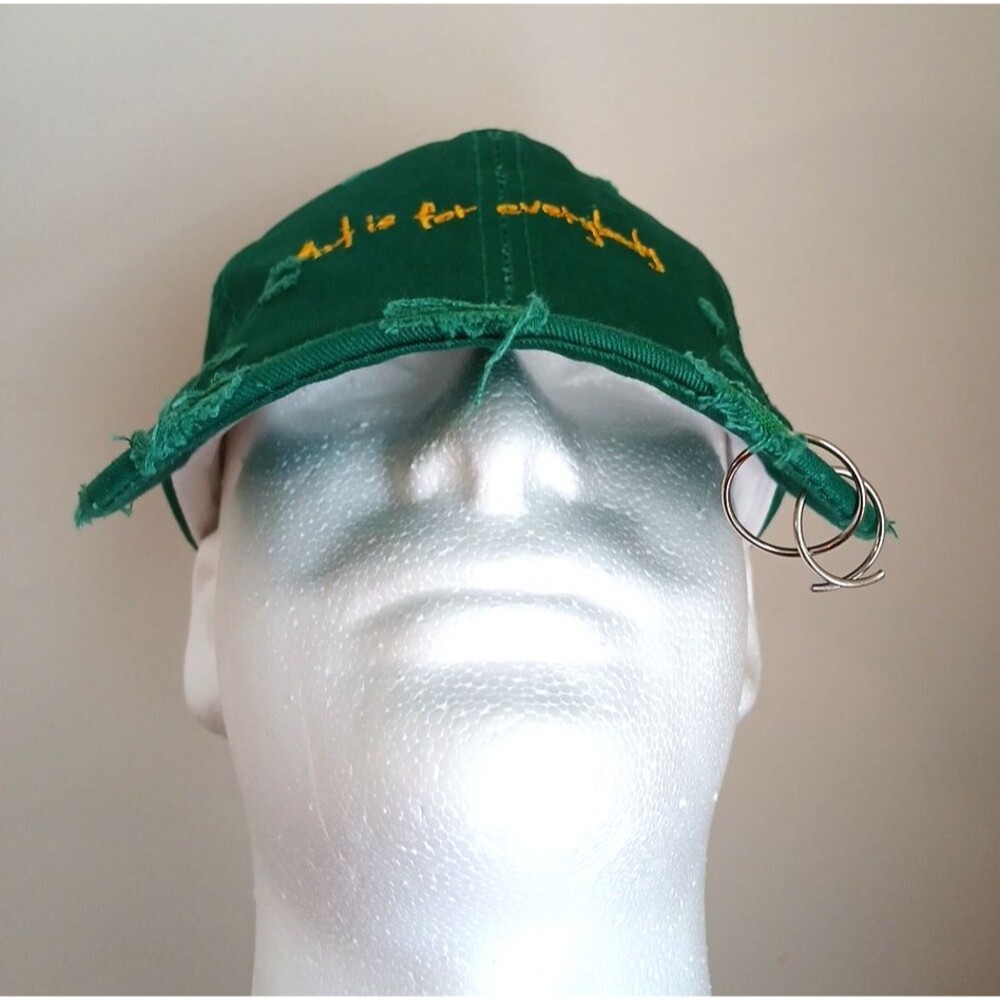 Men's Iron Ring "Art Is For Everybody" Distressed Cap Adjustable Y2K Green - Picture 4 of 9